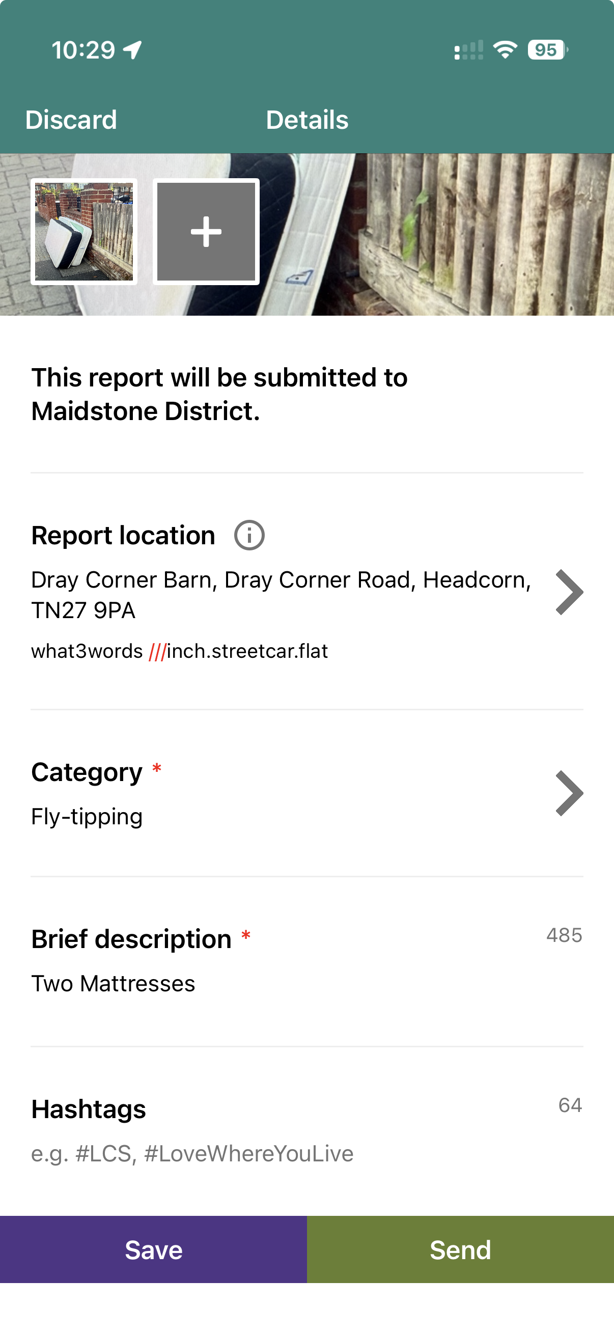 Describe and answer questions screen on the Love Clean Streets app